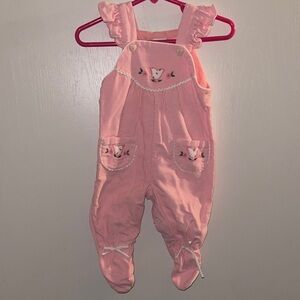Vintage Baby Girl Pink Overalls Sz 3/6M  Embroidered Details Rosebuds